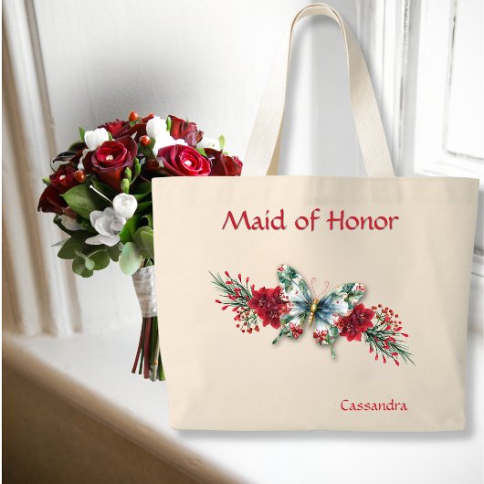 Winterbruiloft Butterfly Poinsettia Grote Tote Bag
