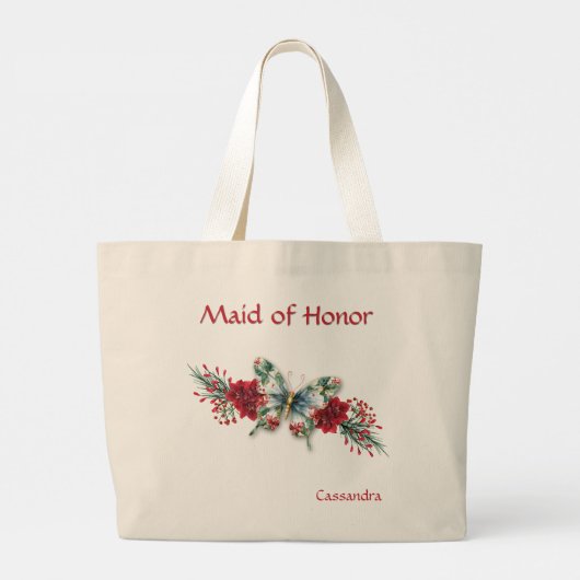 Winterbruiloft  Butterfly Poinsettia Grote Tote Bag (Achterkant)