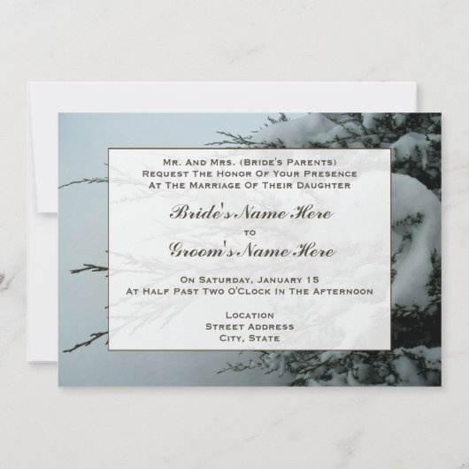 Winterbruiloft Evergreen - boom met sneeuw Kaart (Achterkant)