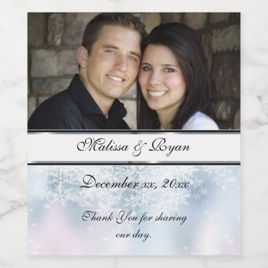 Winterbruiloft, Kerstmis, Snowflakes, Aangepast Wijn Etiket (Enkel label)