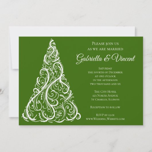 Winterbruiloft met groene kerstbomen kaart (Voorkant)