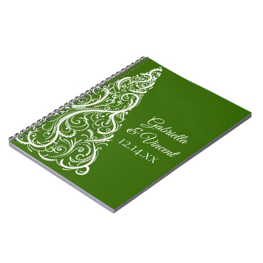 Winterbruiloft met groene kerstbomen notitieboek (Linkerzijde)