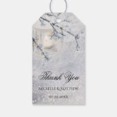 winterbruiloft met mousserende sneeuw cadeaulabel (Achterkant)