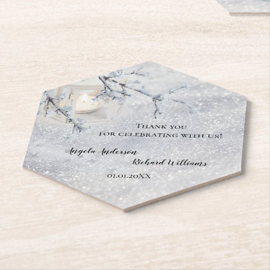 winterbruiloft op sneeuwbalgarnaal kartonnen onderzetters (Schuin)