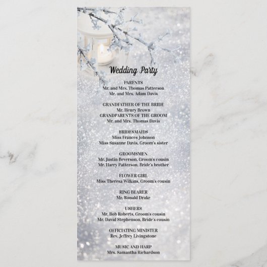 winterbruiloft op sneeuwbalgarnaal programmakaart (Achterkant)