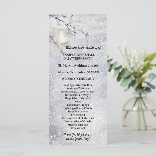 winterbruiloft op sneeuwbalgarnaal programmakaart (Staand voorkant)