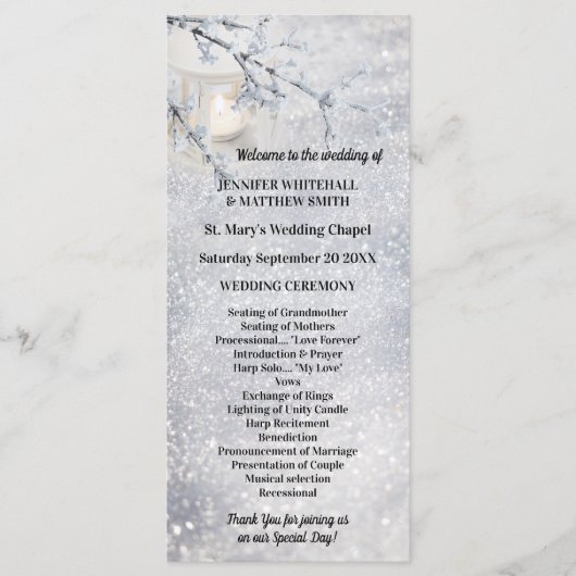 winterbruiloft op sneeuwbalgarnaal programmakaart (Voorkant)