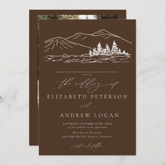 Winterbruiloft | Pine Tree Forest rustieke bergen Kaart (Voorkant / Achterkant)