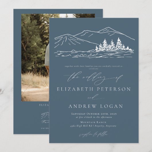 Winterbruiloft | Pine Tree Forest rustieke bergen Kaart (Voorkant / Achterkant)