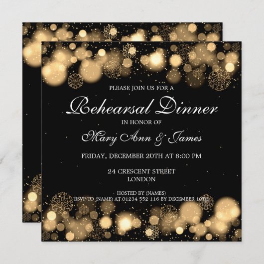 Winterbruiloft - repetitie met goudlicht kaart (Voorkant / Achterkant)