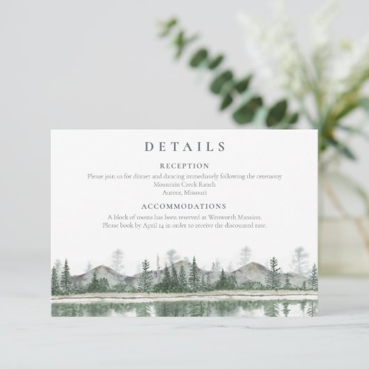 Winterbruiloft | Rustieke bergen Details Informatiekaartje (Staand voorkant)