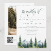 Winterbruiloft | Rustieke bergen | QR-code uitnodi Kaart (Voorkant / Achterkant)