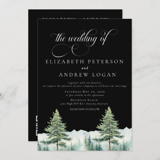 Winterbruiloft | Rustieke bergen | QR-code uitnodi Kaart (Voorkant / Achterkant)