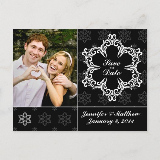 Winterbruiloft Save the Date Briefkaart - B&W (Voorkant)