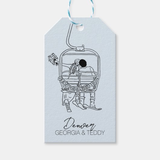 Winterbruiloft skiën cadeaulabel (Voorkant)