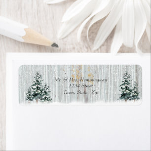 Winterbruiloft Sparkle Snowflakes Pine Trees Etiket