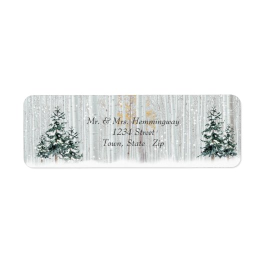 Winterbruiloft Sparkle Snowflakes Pine Trees Etiket (Voorkant)