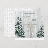 Winterbruiloft Sparkle Snowflakes Pine Trees Kaart (Voorkant / Achterkant)