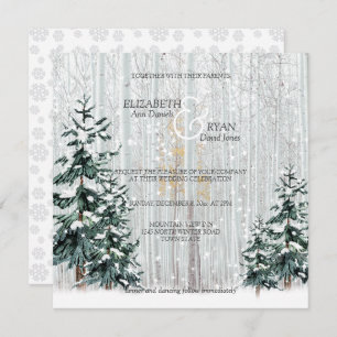 Winterbruiloft Sparkle Snowflakes Pine Trees Kaart