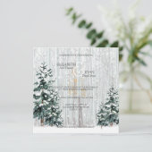Winterbruiloft Sparkle Snowflakes Pine Trees Kaart (Staand voorkant)