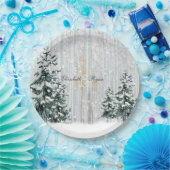 Winterbruiloft Sparkle Snowflakes Pine Trees Papieren Bordje (Feest)