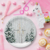 Winterbruiloft Sparkle Snowflakes Pine Trees Papieren Bordje (Feest)