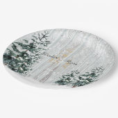 Winterbruiloft Sparkle Snowflakes Pine Trees Papieren Bordje (Gekanteld)