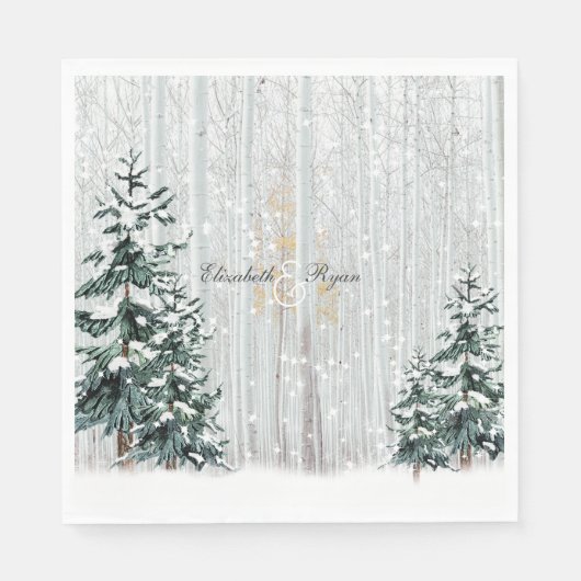 Winterbruiloft Sparkle Snowflakes Pine Trees Servet (Voorkant)