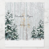 Winterbruiloft Sparkle Snowflakes Pine Trees Wijn Etiket (Enkel label)