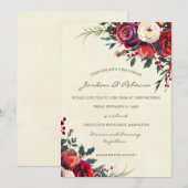 winterbruiloft uitnodiging rozen bessen vakantie (Voorkant / Achterkant)