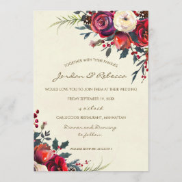 winterbruiloft uitnodiging rozen bessen vakantie