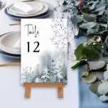 Winterbruiloft Waterverf sneeuwbos bewerkbaar Kaart<br><div class="desc">Het nummer van de wintertrouwtafel met waterverf sneeuwbos, delicate bladeren en sneeuwbessen. Het ontwerp heeft een kleurenpalet van stoffig blauw, leistblauw, blauw grijs en wit. Het is gepersonaliseerd in moderne handgeschreven brieven en klassieke elegante typografie. Ideaal voor winterseizoen, vakantiebruiloft of kerstbruiloft. Blader door mijn sneeuwwoud voor overeenkomende objecten of stuur...</div>