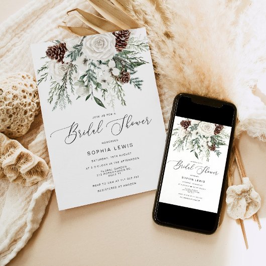 Winterbruine elegante bruiddoucheuitnodiging kaart