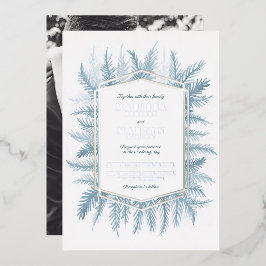 Winterbruine waterverf blauwe zilverbruiloft folie uitnodiging