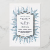 Winterbruine waterverf blauwe zilverbruiloft folie uitnodiging (Voorkant)