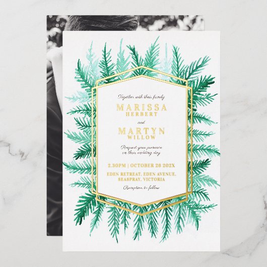 Winterbruine waterverf bruin goud folie uitnodiging (Voorkant / Achterkant)