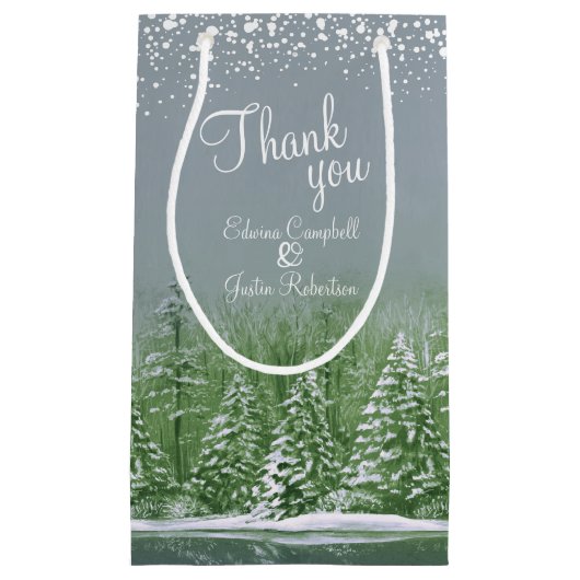 Winterbruinenbomen groene grijze kunst bedankt klein cadeauzakje (Voorkant)