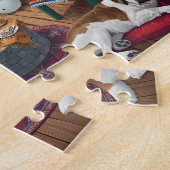 Wintercabine dek honden vuurplaats sneeuw scène legpuzzel (Zijkant)