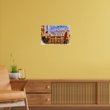 Wintercafé Watercolor Stadsgezicht