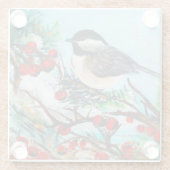 wintercichorei, vogel met bessen glazen onderzetter (Achterkant)