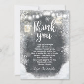 Winterdank je baby shower Snowflake Rustic Bedankkaart (Voorkant)