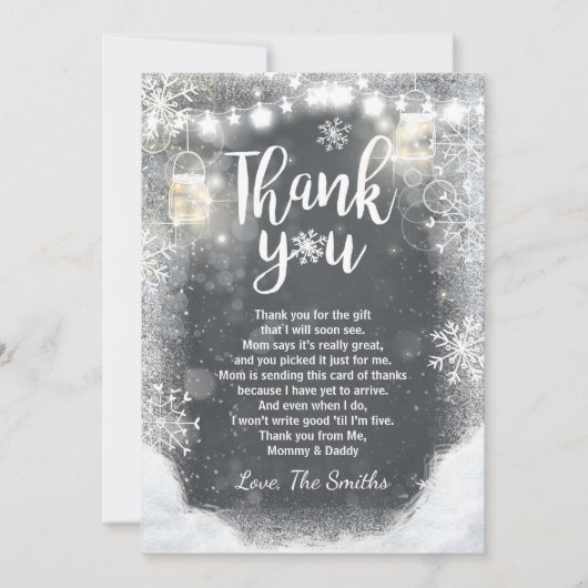 Winterdank je baby shower Snowflake Rustic Bedankkaart (Voorkant)