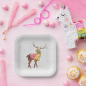 winterdeer in sneeuwvlokken papieren bordje (Feest)