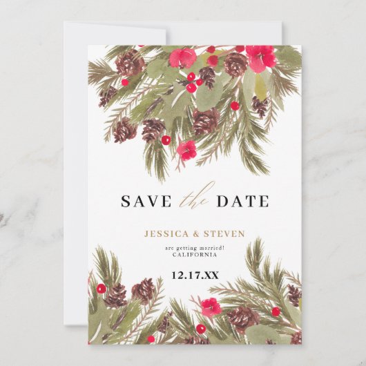 Winterden elegantie bloemenbruiloft save the date (Voorkant)