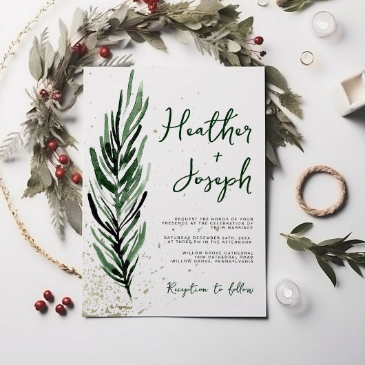 Winterden & Gouden Kerstmis Feestelijke Bruiloft Kaart