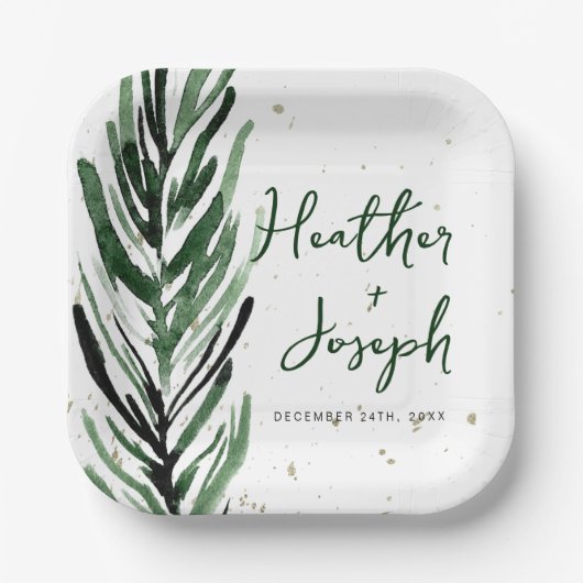 Winterden & Gouden Kerstmis Feestelijke Bruiloft Papieren Bordje (Voorkant)