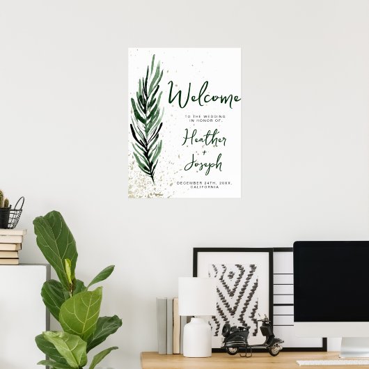 Winterden & Gouden Kerstmis Feestelijke Bruiloft Poster (Thuiskantoor)