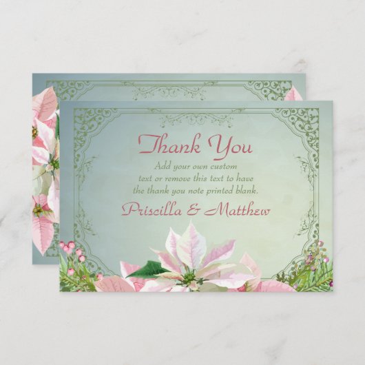 Winterden & Poinsettia Dank u kaarten (Voorkant / Achterkant)