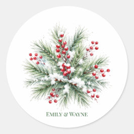 Winterdennen & Rode Bes Wederzijds Huwelijk Ronde Sticker