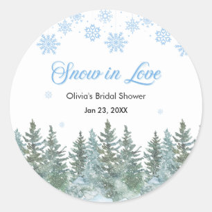 Winterdennen Sneeuw in Love Sneeuwvlokken Bruidsdo Ronde Sticker